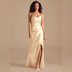 AZAZIE DEANDRA GOLD MERMAID PLEATED METALLIC SATIN DRESS